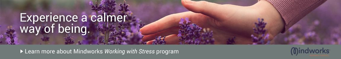 An image of a woman's hand tending to beautiful purpose flowers, imagery related to working with stress meditation program
