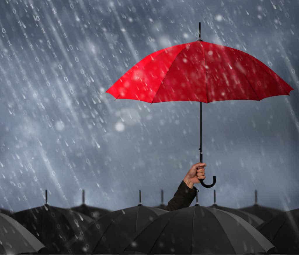 Holding an umbrella in the rain - an image of protecting all beings from suffering under the umbrella of the Buddha's activity