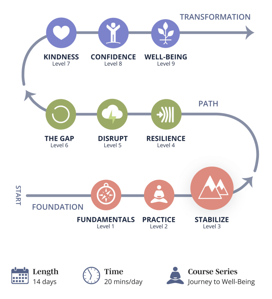 Level 3 Stabilize, part of the progressive path through Mindwork's Journey to Well-Being meditation program