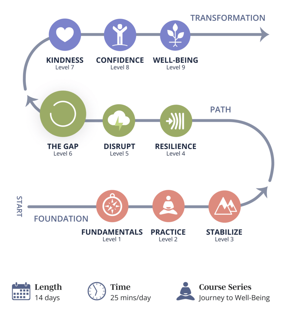 Level 6 The Gap, part of the progressive path through Mindwork's Journey to Well-Being meditation program